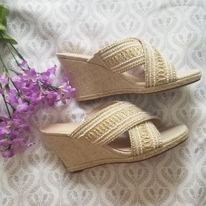 NEW Beaded Espadrille Nude Wedges Sandals sz 8.5